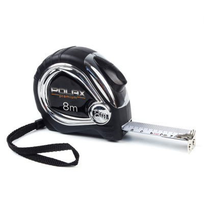 Рулетка Polax вимірювальна будівельна гумова Преміум нейлонове полотно автостоп магніт 8 м х 25 мм (29-010)