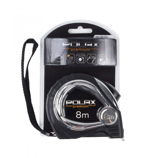 Рулетка Polax вимірювальна будівельна гумова Преміум нейлонове полотно автостоп магніт 8 м х 25 мм (29-010)
