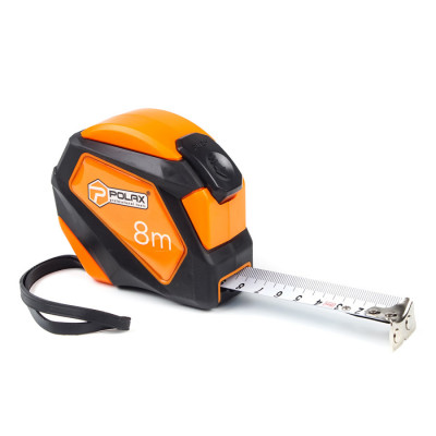 Рулетка Polax вимірювальна будівельна гумова нейлонове покриття автостоп 8 м х 25 мм (29-016)