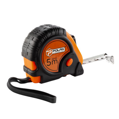 Рулетка Polax вимірювальна будівельна гумовий корпус магнітна 2 стопа фіксатор 5 м х 19 мм (29-017)