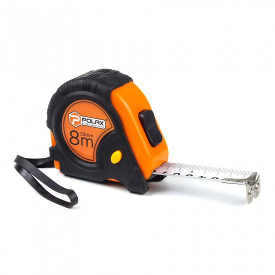 Рулетка Polax вимірювальна будівельна гумовий корпус магнітна 2 стопа фіксатор 8 м х 25 мм (29-013)