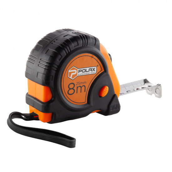 Рулетка Polax вимірювальна будівельна гумовий корпус магнітна 2 стопа фіксатор 8 м х 25 мм (29-013)