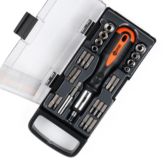 Викрутка Polax з реверсом, змінними насадками та бітами 25 в 1 (51-049)