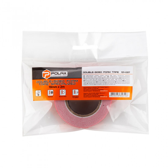 Скотч двосторонній Polax клейка стрічка Спеціалізована на спіненій основі 19 мм х 2 м (101-037)