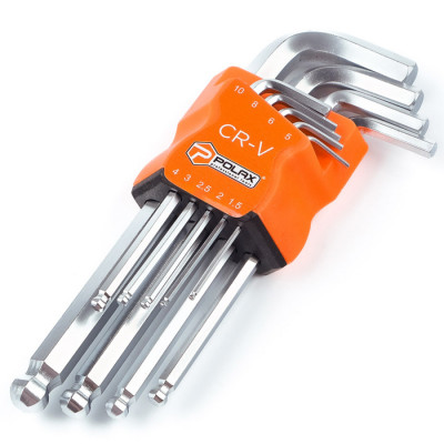 Набір шестигранних ключів Polax Г-подібних з кулею, 9 предметів, 1.5-10 мм подовжені, Cr-V (25-010) Набір шестигранних ключів Polax Г-подібних з кулею, 9 предметів, 1.5-10 мм подовжені, Cr-V (25-010)