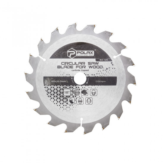 Диск пильный Polax по дереву с твердосплавными напайками 185x20.0/16, 18Т (54-135)