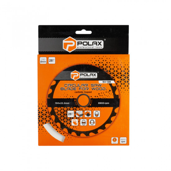 Диск пильный Polax по дереву с твердосплавными напайками 150x22.2/20, 28Т (54-138)