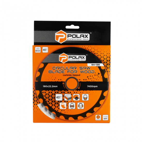 Диск пильний Polax по дереву з твердосплавними напайками 180x22.2/20, 40Т (54-139)