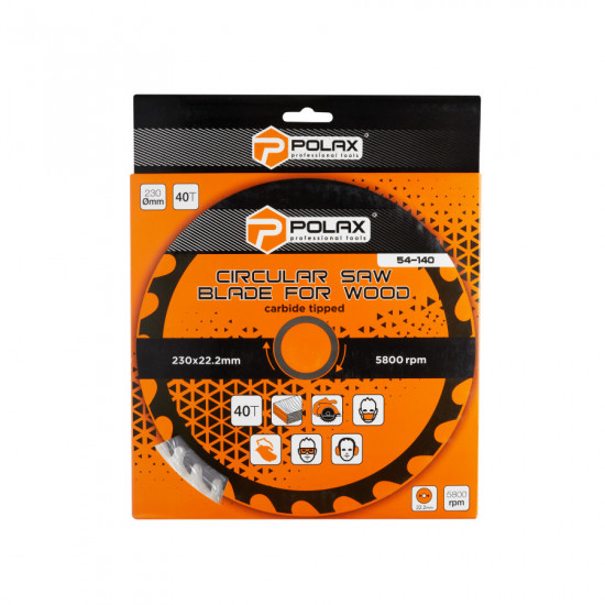 Диск пильный Polax по дереву с твердосплавными напайками 230x22.2/20, 40Т (54-140)