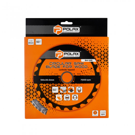 Диск пильный Polax по дереву с твердосплавными напайками 190x30.0/25.4, 50Т (54-143)