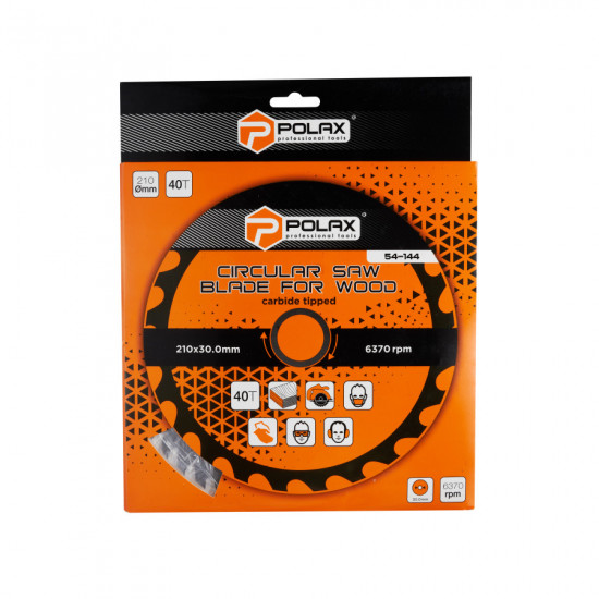 Диск пильний Polax по дереву з твердосплавними напайками 210x30.0/25.4, 40Т (54-144)