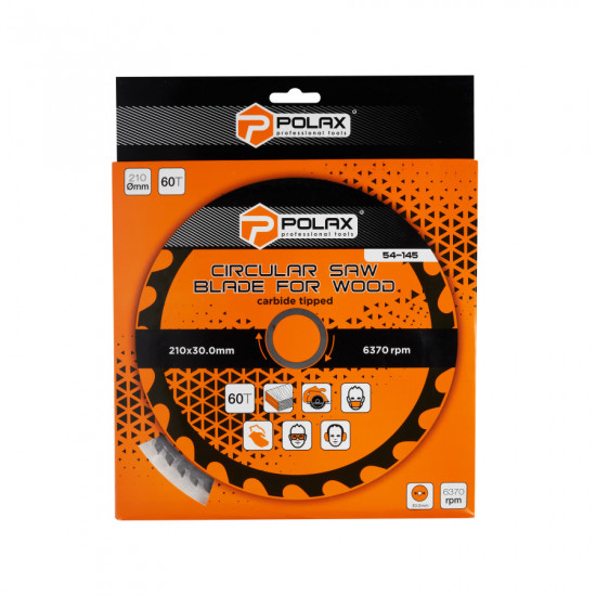 Диск пильный Polax по дереву с твердосплавными напайками 210x30.0/25.4, 60Т (54-145)