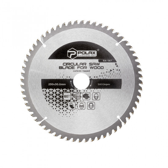 Диск пильний Polax по дереву з твердосплавними напайками 230x30.0/25.4, 60Т (54-147)