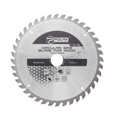 Диск пилочный Polax по дереву с твёрдосплавными напайками 250x32.0/30.0, 40Т (54-148)