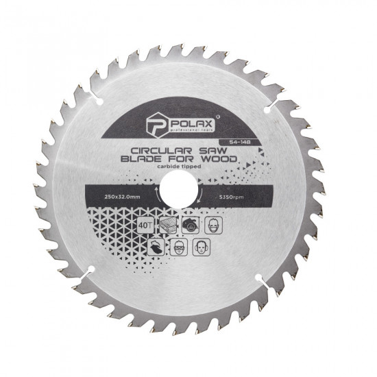 Диск пилочный Polax по дереву с твёрдосплавными напайками 250x32.0/30.0, 40Т (54-148)