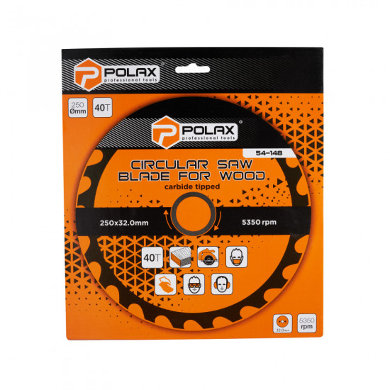 Диск пилочный Polax по дереву с твёрдосплавными напайками 250x32.0/30.0, 40Т (54-148)