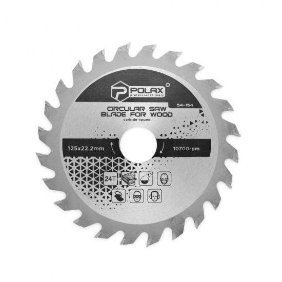 Диск пильний Polax по дереву з твердосплавними напайками 125x22.2/20, 24Т (54-154)