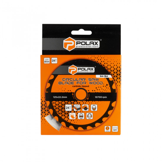 Диск пильний Polax по дереву з твердосплавними напайками 125x22.2/20, 24Т (54-154)