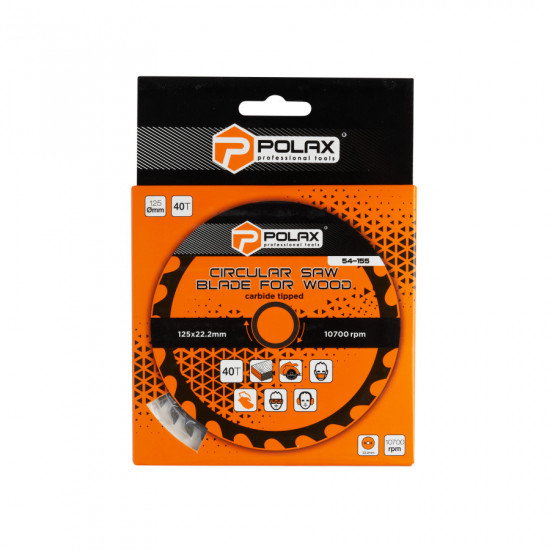 Диск пильный Polax по дереву с твердосплавными напайками 125x22.2/20, 40Т (54-155)