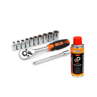 Набір торцевих насадок і мастило універсальне "Рідкий ключ" Polax (332-07)