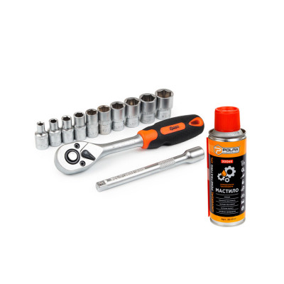 Набір торцевих насадок і мастило універсальне "Рідкий ключ" Polax (332-07)
