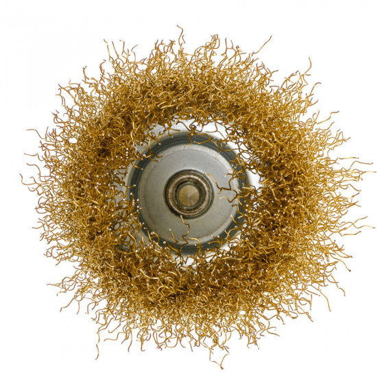 Щітка чашкова 75 мм, для дриля, 1/4", гофр. пров., латунована Polax (54-172)