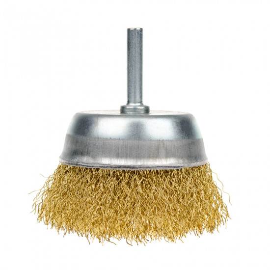 Щітка чашкова 75 мм, для дриля, 1/4", гофр. пров., латунована Polax (54-172)