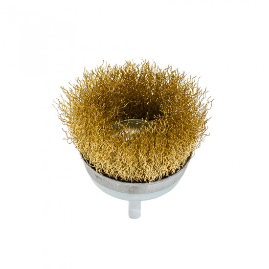 Щітка чашкова 75 мм, для дриля, 1/4", гофр. пров., латунована Polax (54-172)