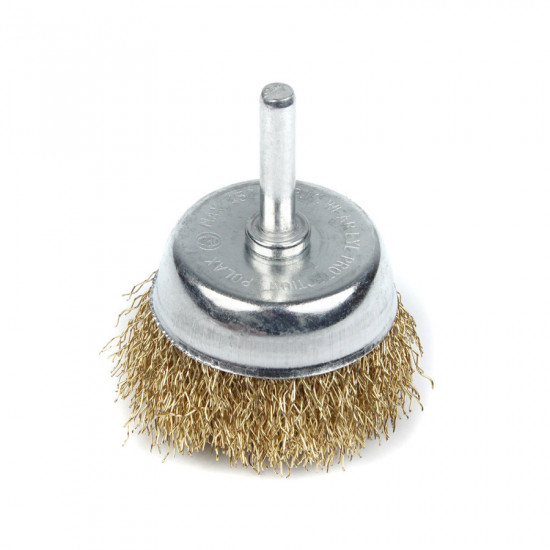 Щітка чашкова 50 мм, для дриля, 1/4", гофр. пров., латунована Polax (54-171)