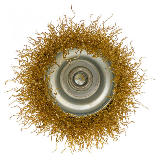 Щітка чашкова 50 мм, для дриля, 1/4", гофр. пров., латунована Polax (54-171)