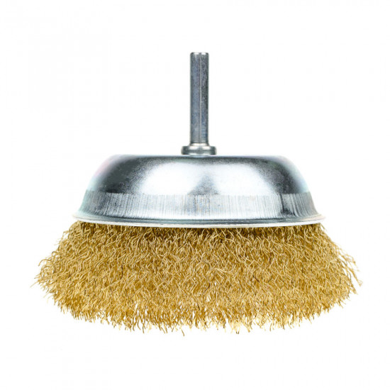 Щітка чашкова 100 мм, для дриля, 1/4", гофр. пров., латунована Polax (54-173)
