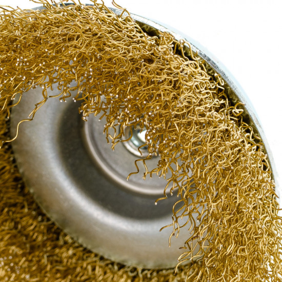 Щітка чашкова 100 мм, для дриля, 1/4", гофр. пров., латунована Polax (54-173)