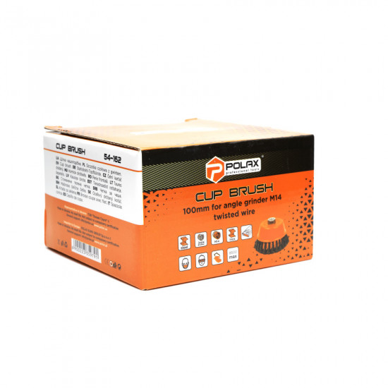 Щітка чашкова 100 мм, для УШМ, М14, кручений дріт Polax (54-162)