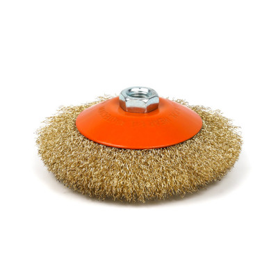 Щітка конусна 125 мм, для УШМ, М14, гофр. пров., латунована Polax (54-169)