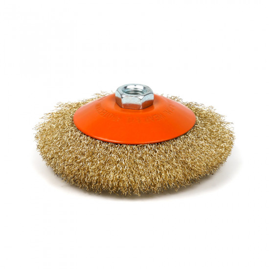 Щітка конусна 125 мм, для УШМ, М14, гофр. пров., латунована Polax (54-169)