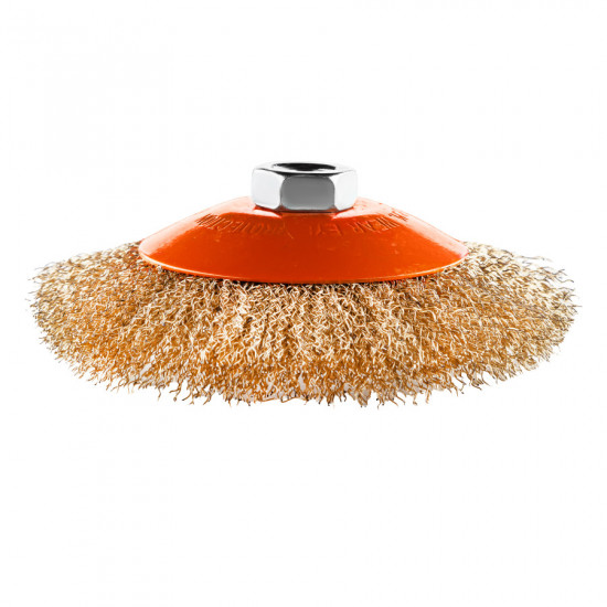 Щітка конусна 125 мм, для УШМ, М14, гофр. пров., латунована Polax (54-169)