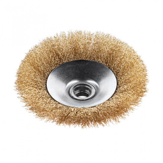 Щітка конусна 125 мм, для УШМ, М14, гофр. пров., латунована Polax (54-169)