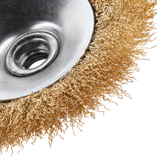 Щітка конусна 125 мм, для УШМ, М14, гофр. пров., латунована Polax (54-169)