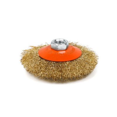 Щітка конусна 100 мм, для УШМ, М14, гофр. пров., латунована Polax (54-167)