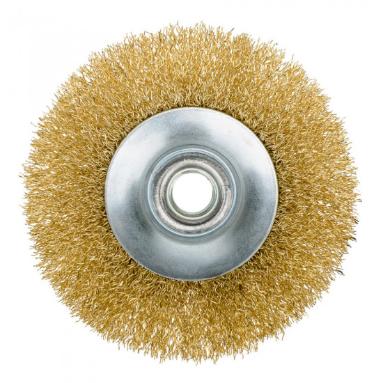 Щітка конусна 100 мм, для УШМ, М14, гофр. пров., латунована Polax (54-167)