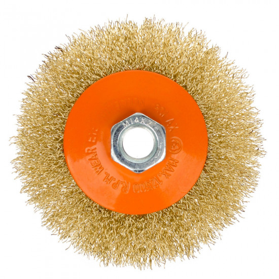 Щітка конусна 100 мм, для УШМ, М14, гофр. пров., латунована Polax (54-167)