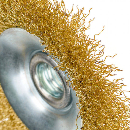 Щітка конусна 100 мм, для УШМ, М14, гофр. пров., латунована Polax (54-167)