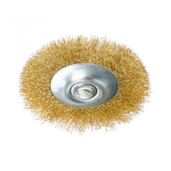 Щітка конусна 100 мм, для УШМ, М14, гофр. пров., латунована Polax (54-167)