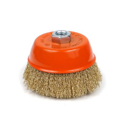 Щітка чашкова 100 мм, для УШМ, М14, гофр. пров., латунована Polax (54-157)