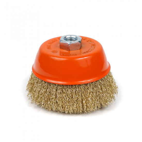 Щітка чашкова 100 мм, для УШМ, М14, гофр. пров., латунована Polax (54-157)