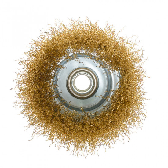 Щітка чашкова 100 мм, для УШМ, М14, гофр. пров., латунована Polax (54-157)