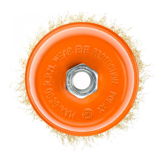 Щітка чашкова 100 мм, для УШМ, М14, гофр. пров., латунована Polax (54-157)