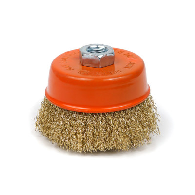 Щітка чашкова 85 мм, для УШМ, М14, гофр. пров., латунована Polax (54-156)