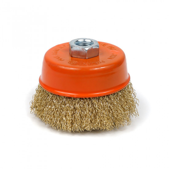 Щітка чашкова 85 мм, для УШМ, М14, гофр. пров., латунована Polax (54-156)