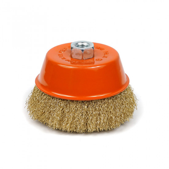 Щітка чашкова 125 мм, для УШМ, М14, гофр. пров., латунована Polax (54-158)